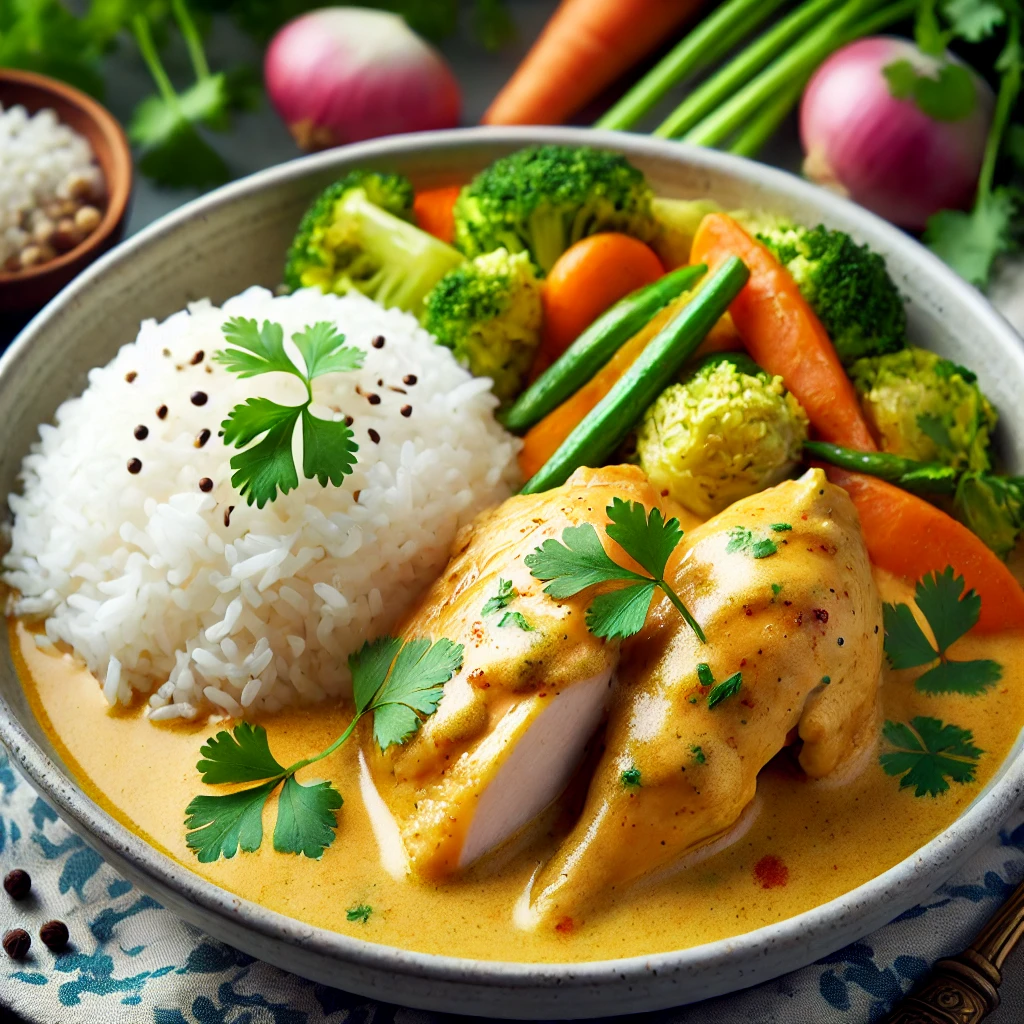 Poulet vapeur au lait de coco et curry