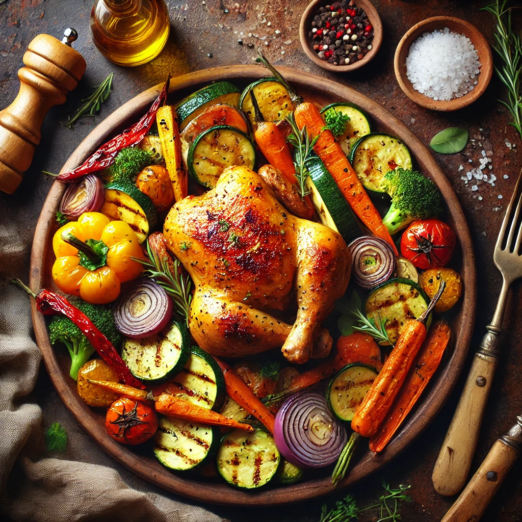 Poulet aux légumes rôtis à l'huile de coco