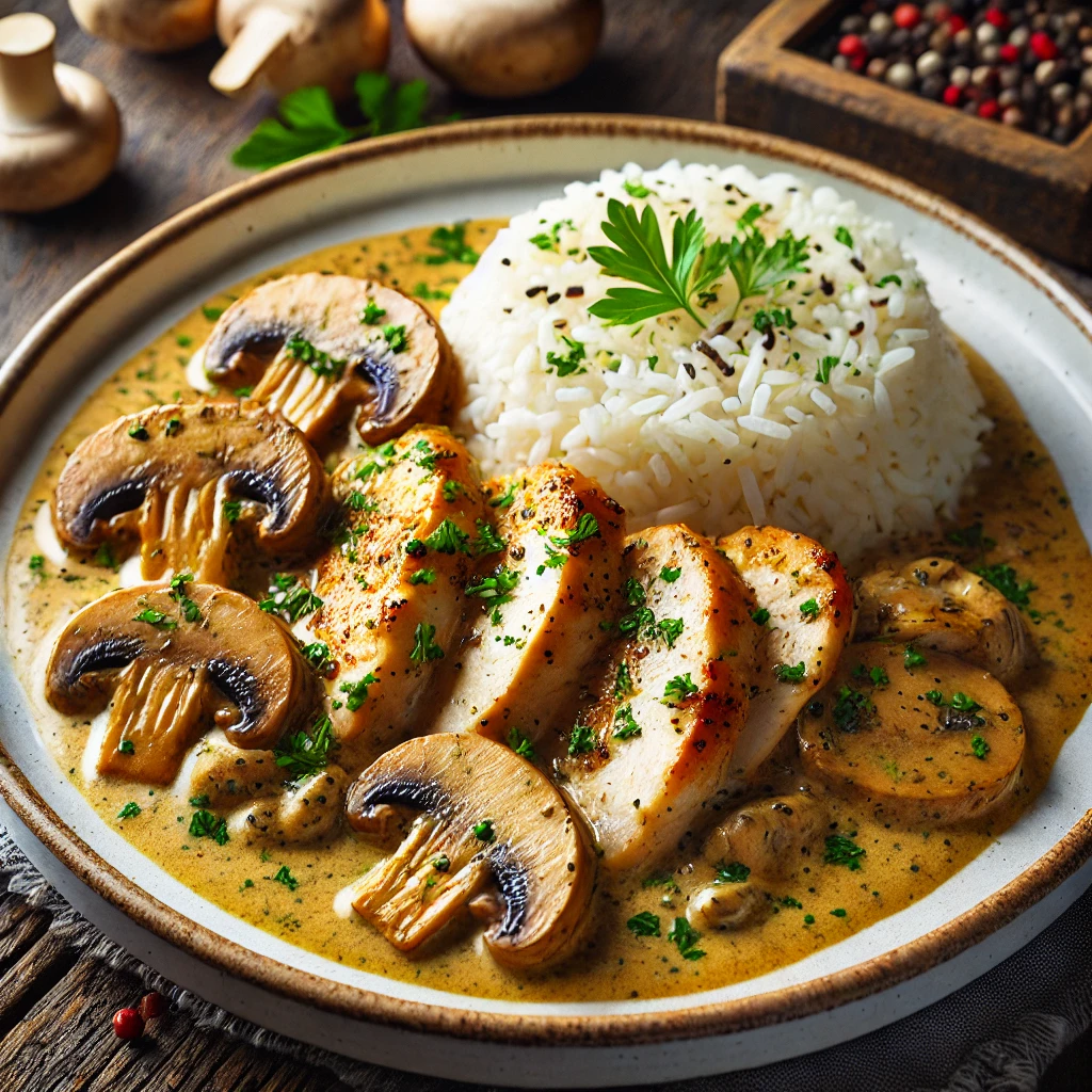 Émincé de Poulet à la Moutarde et aux Champignons