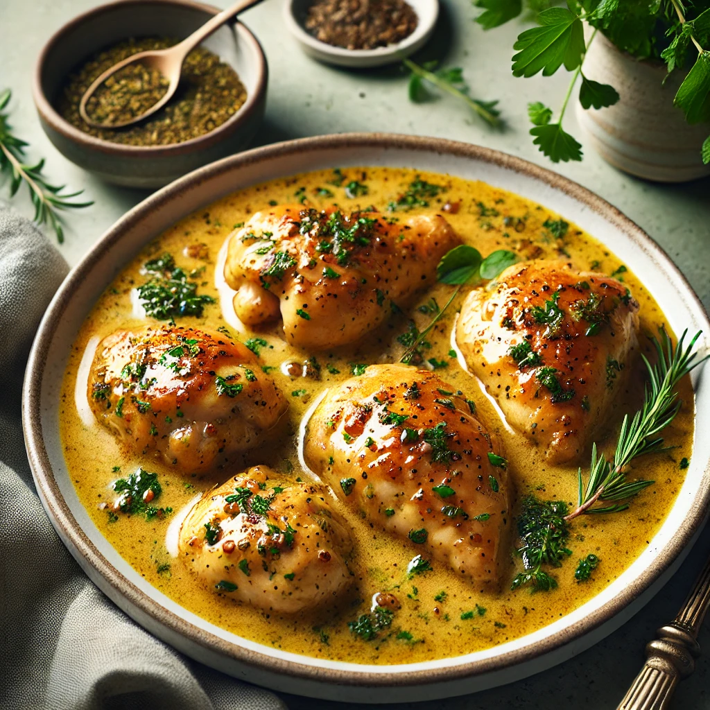 Poulet à la Moutarde à l’Ancienne et au Vin Blanc