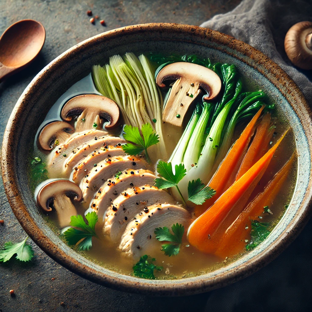 Soupe de poulet japonaise au gingembre et légumes