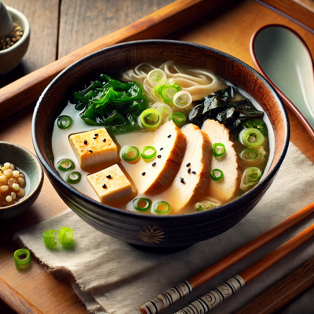 Soupe de poulet japonaise au miso et tofu