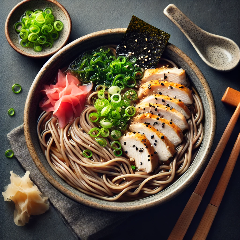 Soupe de poulet japonaise aux nouilles soba