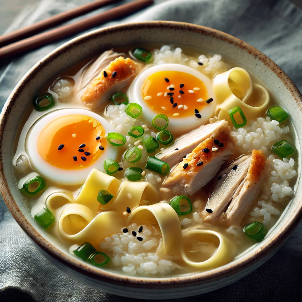 Soupe de poulet japonaise au riz et œuf